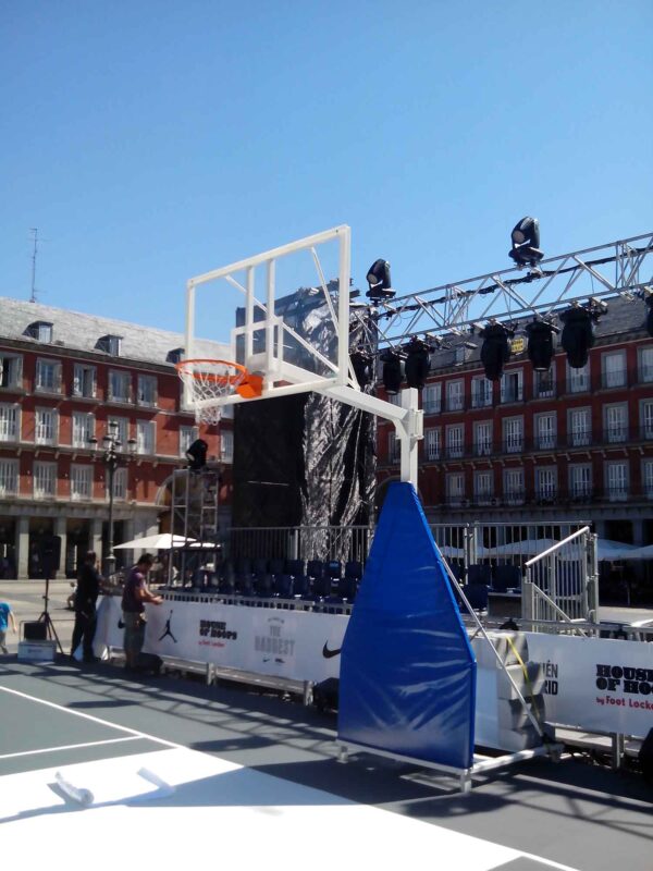 JUEGO DE 2 CANASTAS BALONCESTO DELUXE MONOTUBO TUBO 100 TRASLADABLE 2 RUEDAS CON CARRO  -SIN TABLERO, ARO - Imagen 4