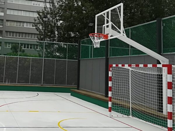 JUEGO CANASTAS BALONCESTO MONOTUBO NEW TUBO 140x140 MM FIJAS CON BASE PARA ANCLAJE VUELO 2,25 MTS - Imagen 4