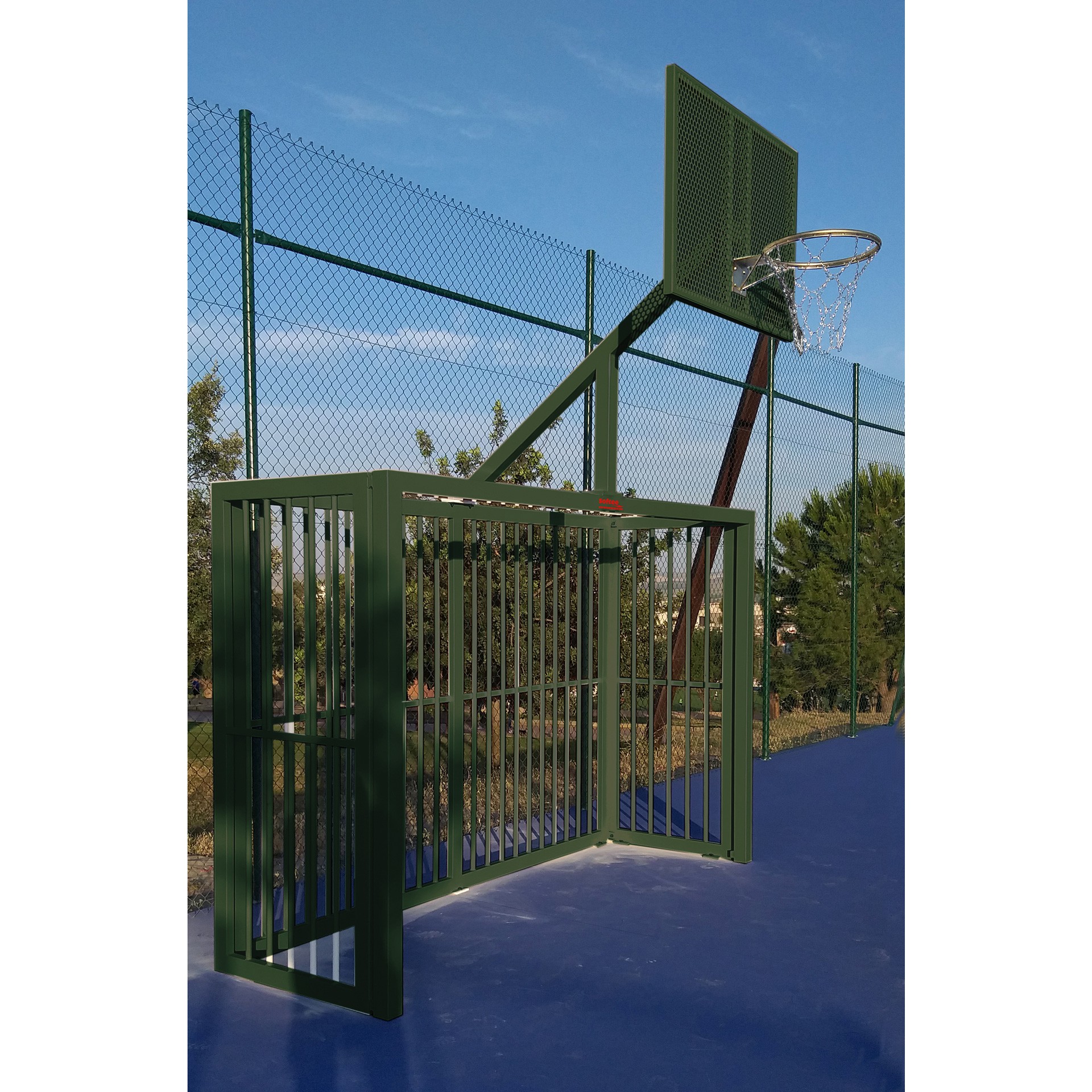 JUEGO DE 2 PORTERIAS F.SALA/BALONMANO - CANASTA BASKET ANTIVANDALICA VERDE - Imagen 2