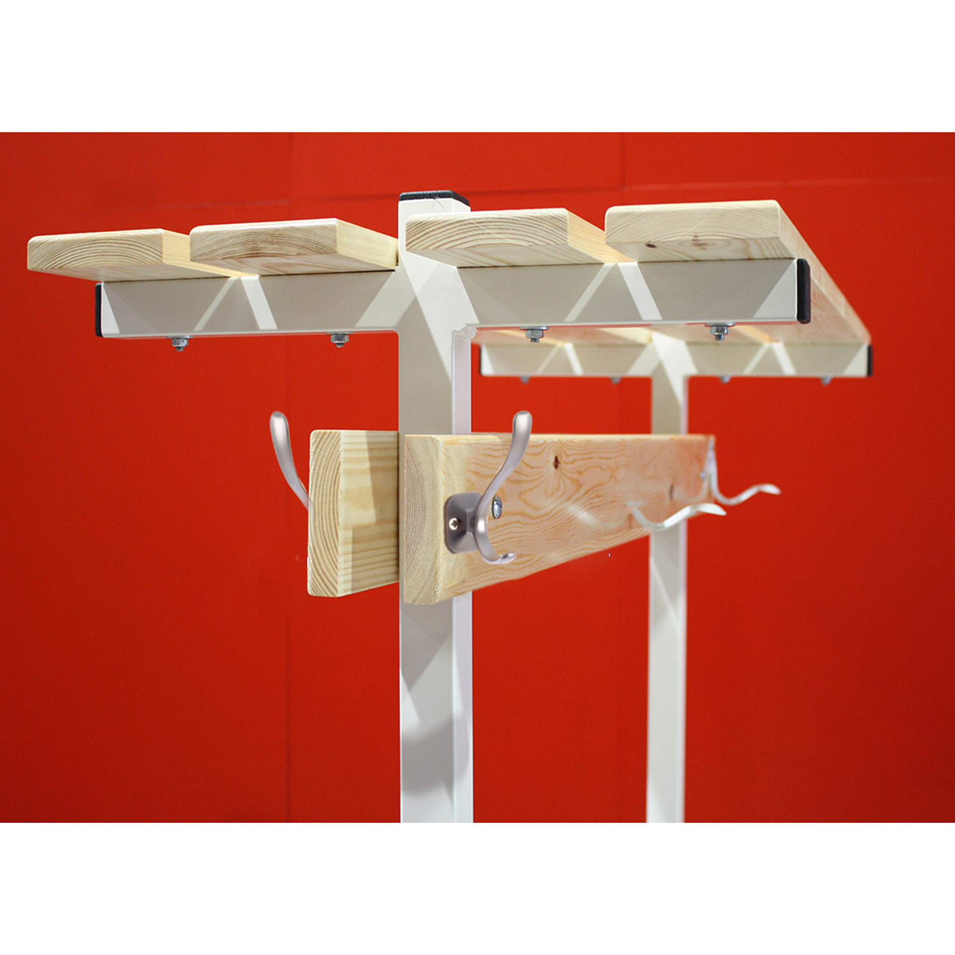 BANCO VESTUARIO DOBLE CON ZAPATILLERO, PERCHA Y ESTANTE SUPERIOR - Imagen 4