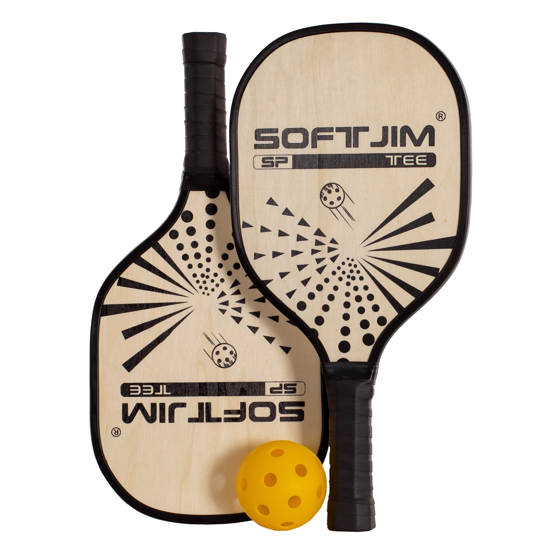 JUEGO DE 2 PALAS PICKLEBALL SOFTJIM MADERA CON PELOTA Y FUNDA - Imagen 8