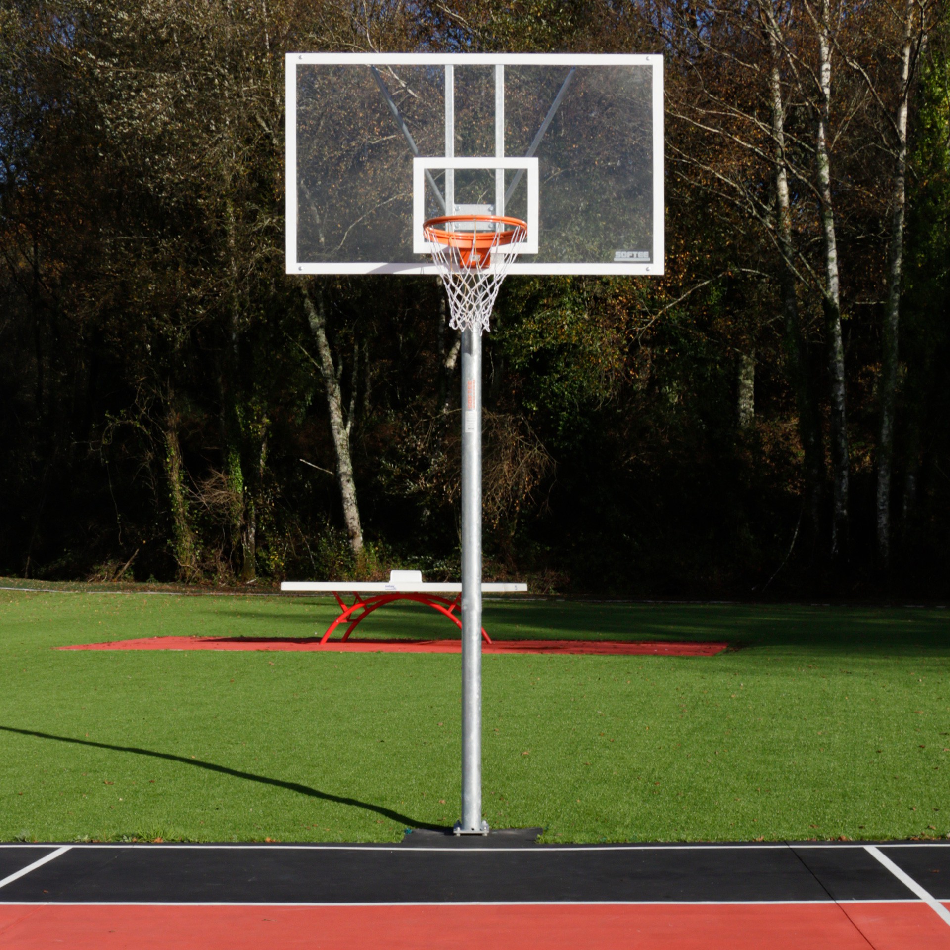 JGO CANASTAS GALVANIZADAS BALONCESTO MONOTUBO NEW TUBO 114 MM FIJAS CON BASE ANCLAJE-SIN TABLERO,ARO - Imagen 4